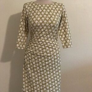 Elegant Cream and Gold Patterned Dress